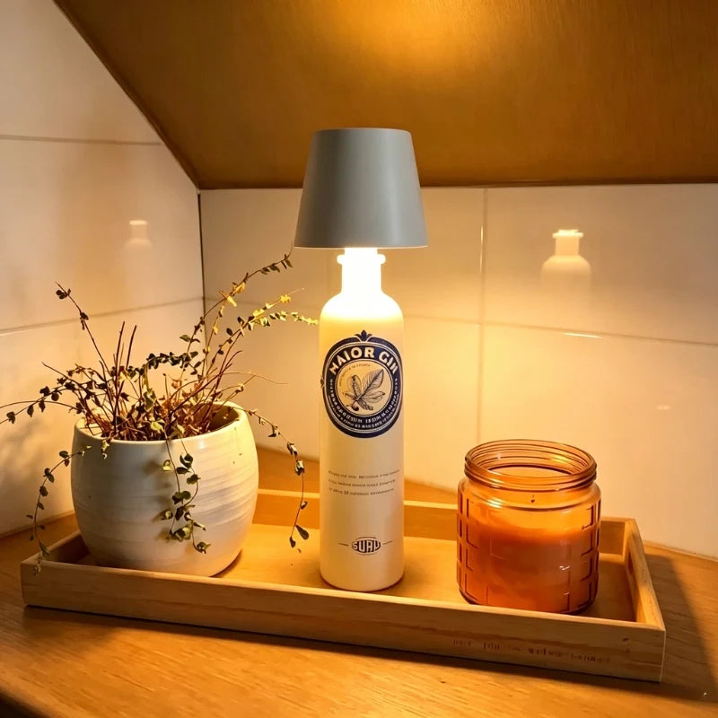 Rechargeable Bottle Topper Table Lamp - Dimmable Cordless LED Light