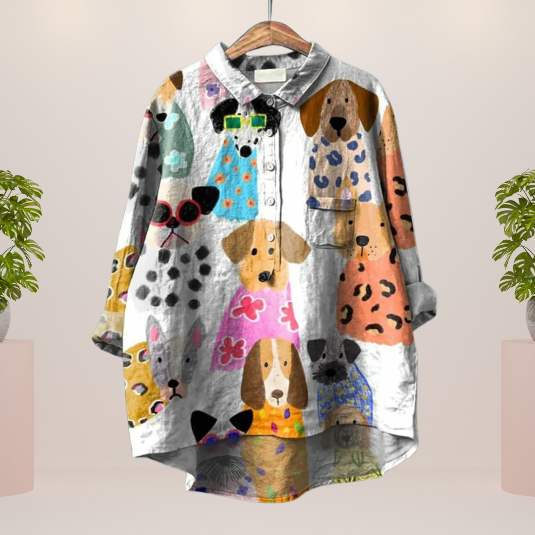 Women's Colorful Printed T-Shirt – Dog, Cat & Floral Designs