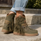 Women's Suede Fringe Boots with Cushioned Insole