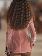 Pink velvet leopard print blazer with one button from Christine Brewer, stylish jacket featuring a tailored fit and bold pattern.