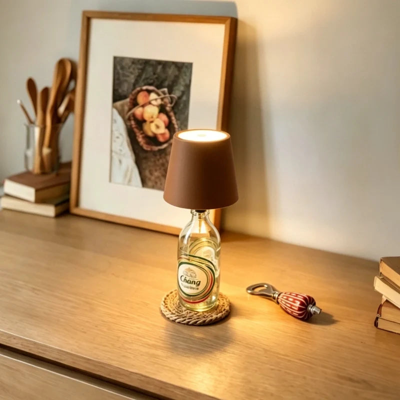 Rechargeable Bottle Topper Table Lamp - Dimmable Cordless LED Light