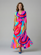 Women's Floral Wrap Midi Dress with Three Quarter Sleeves