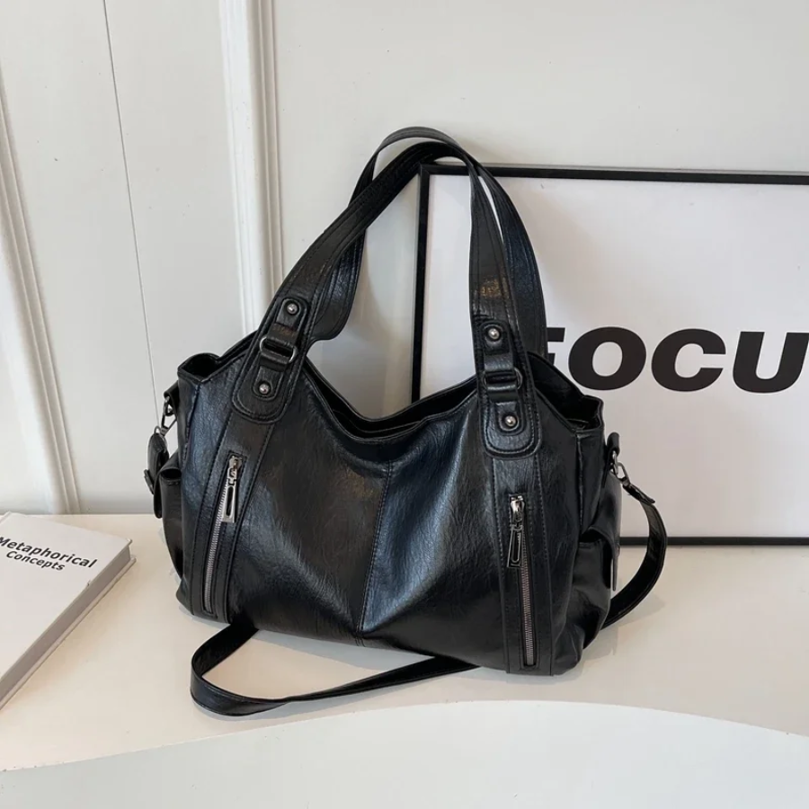 Women's Shoulder Bag in Vegan Leather - Structured Multi-Pocket Design