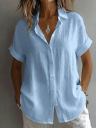 Women's Linen Shirt Short Sleeve Button-Up Collared Top