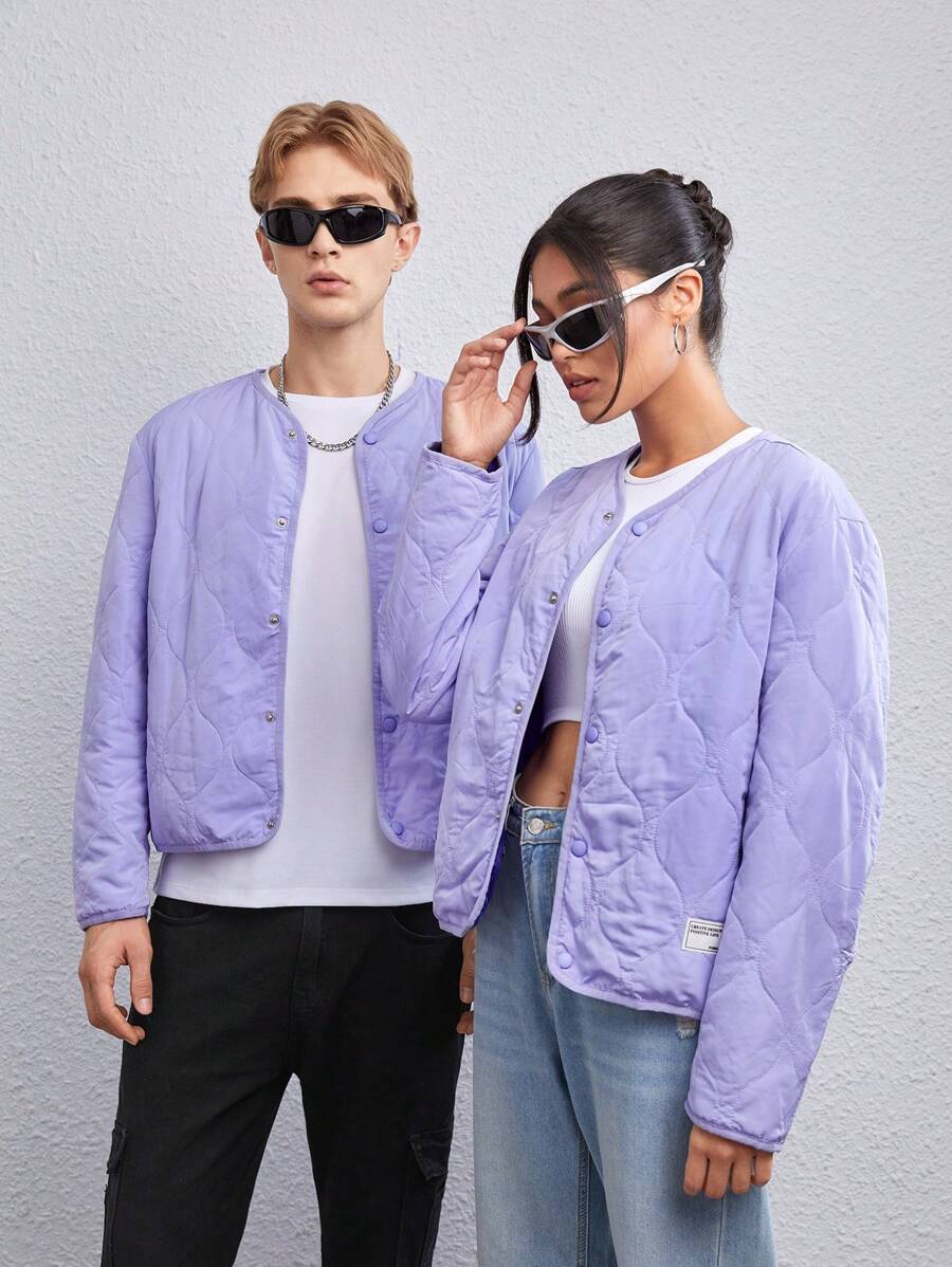 Unisex Oversized Quilted Coat with V-Neck