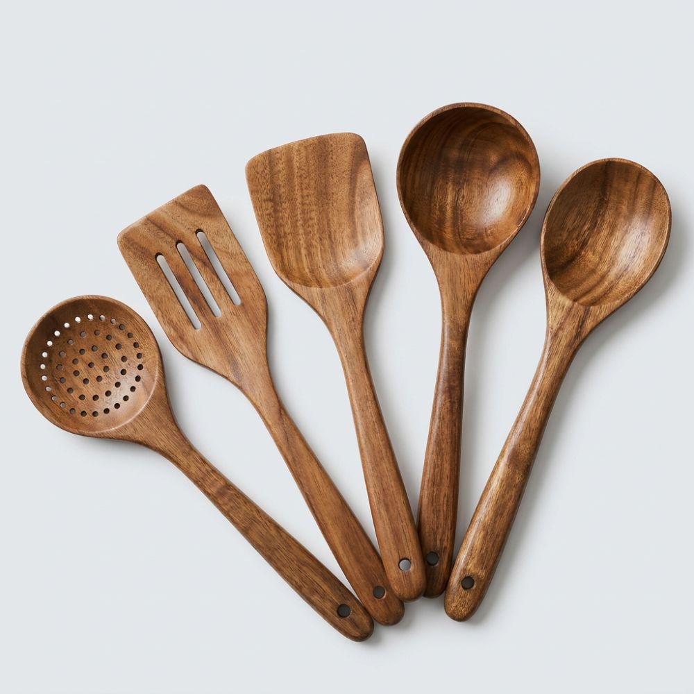 Wooden Utensil Set – 5-Piece Teak Kitchen Tools
