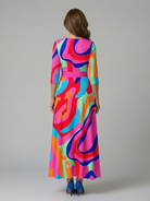 Women's Floral Wrap Midi Dress with Three Quarter Sleeves