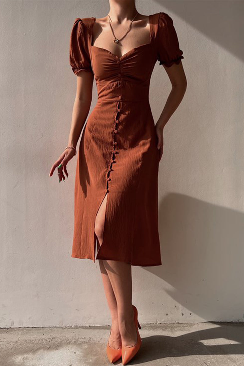 Amelina | Effen A-lijn Jurk Dames – V-Hals Jurk met Gespdetail voor Tijdloze Elegantie