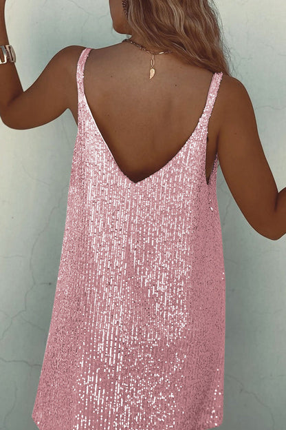 Vitoria | Dames Paillettenjurk met Spaghettibandjes – Sexy Mini Jurk met V-Hals en Glansfinish