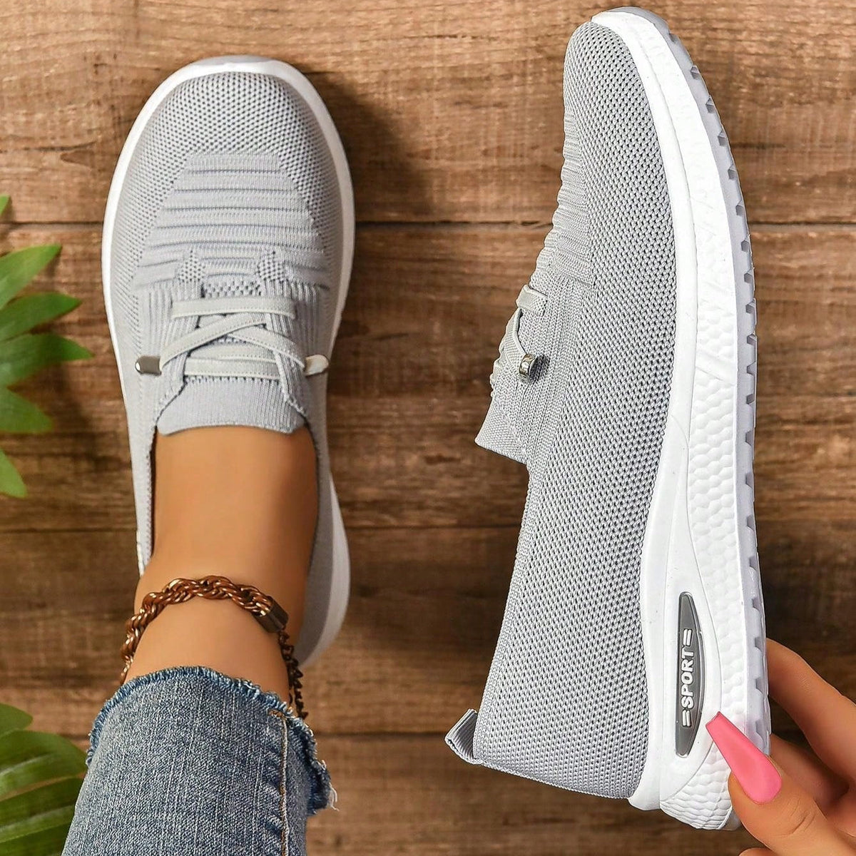 Women's Slip-On Sneakers Wide Toe Box Light Grey