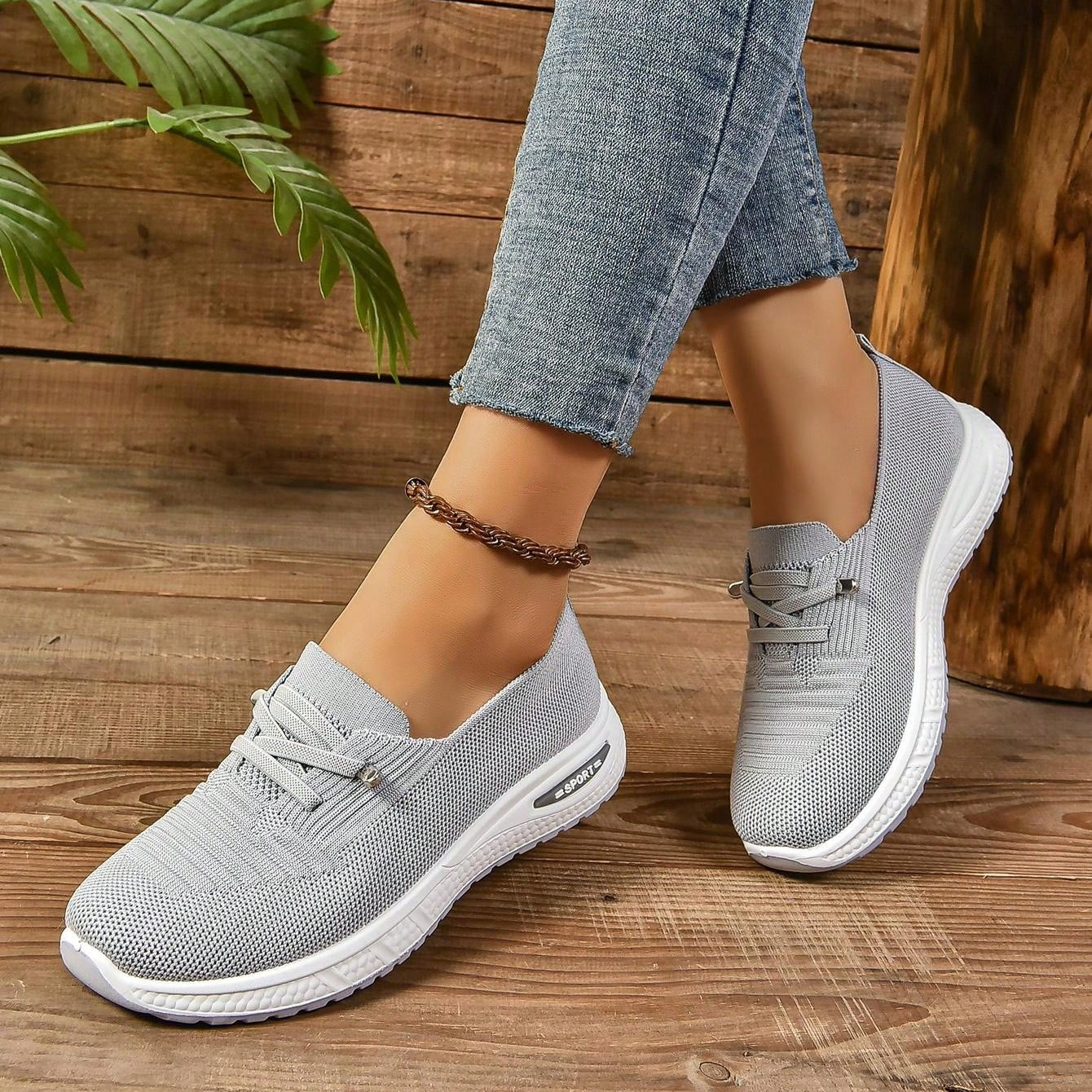 Women's Slip-On Sneakers Wide Toe Box Light Grey
