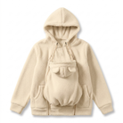 Close-up of the zip-in kangaroo pouch with playful ear details on the baby carrier hoodie
