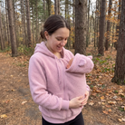 Fleece baby carrier hoodie with the front panel detached for everyday wear