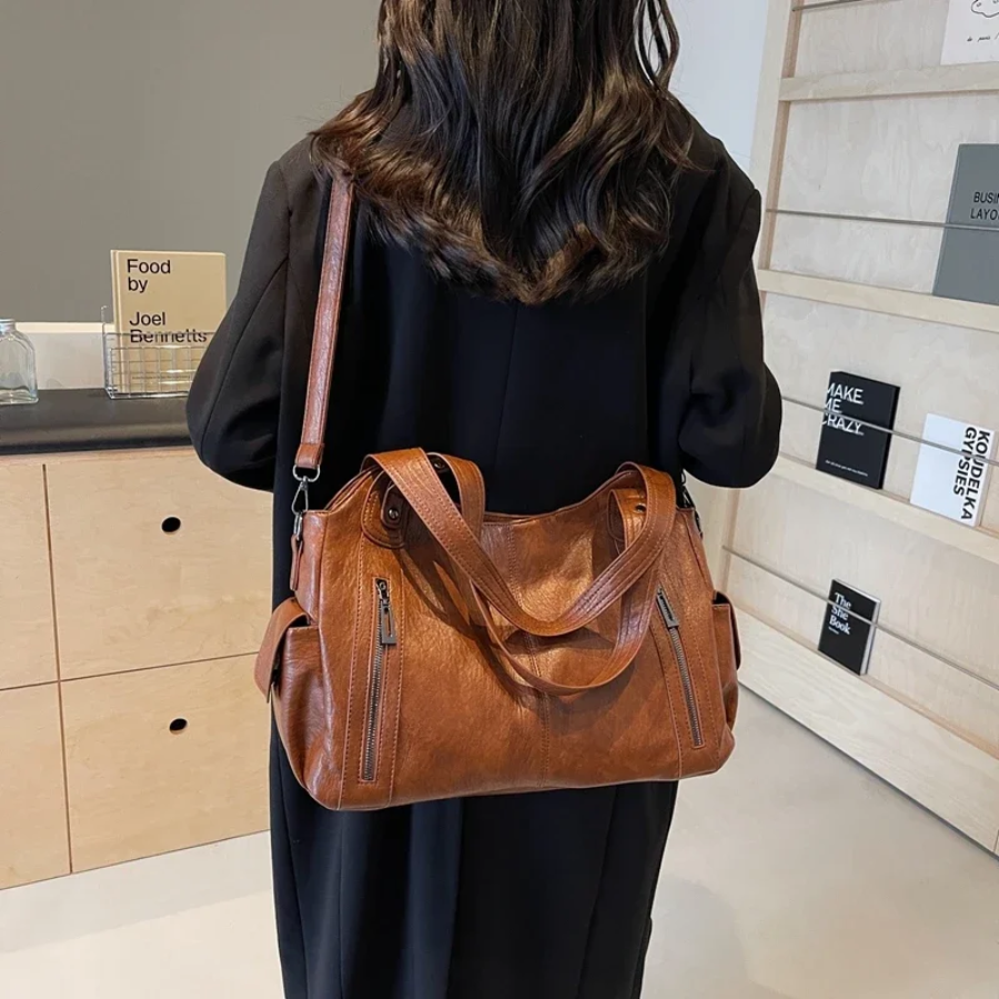 Women's Shoulder Bag in Vegan Leather - Structured Multi-Pocket Design