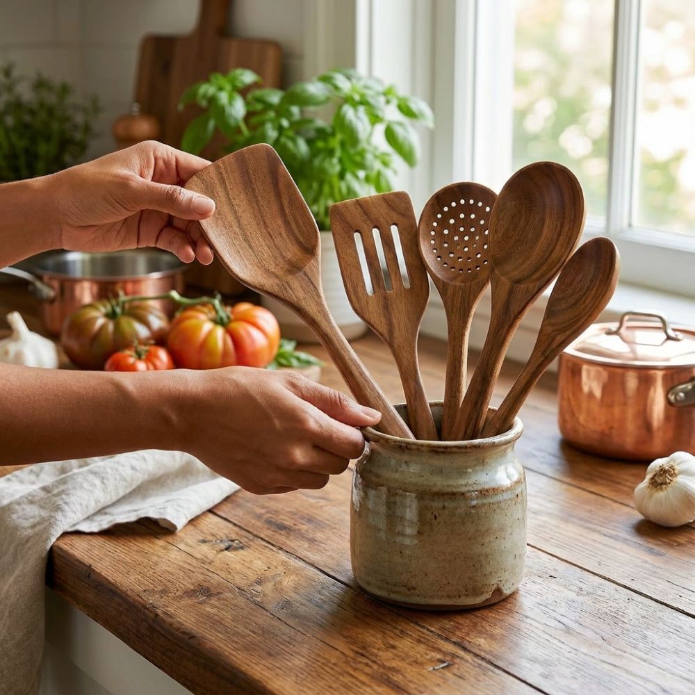 Wooden Utensil Set – 5-Piece Teak Kitchen Tools