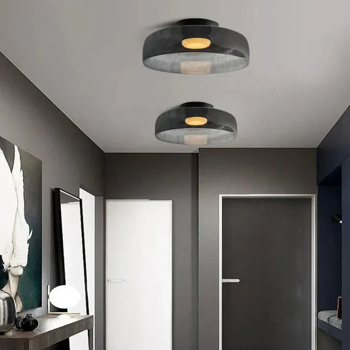 Plafondlamp – Transparant Glas, Met Driekleurige LED voor Woonkamer of Eetkamer