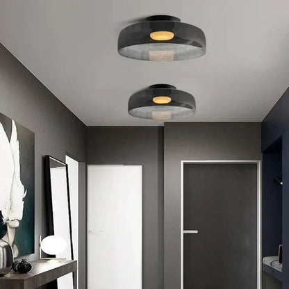 Plafondlamp – Transparant Glas, Met Driekleurige LED voor Woonkamer of Eetkamer