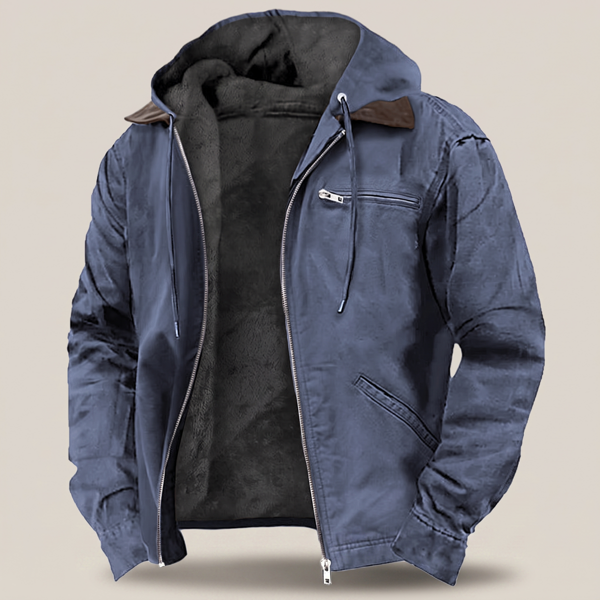 Men's Hooded Jacket Full-Zip Fleece Lined Canvas Coat