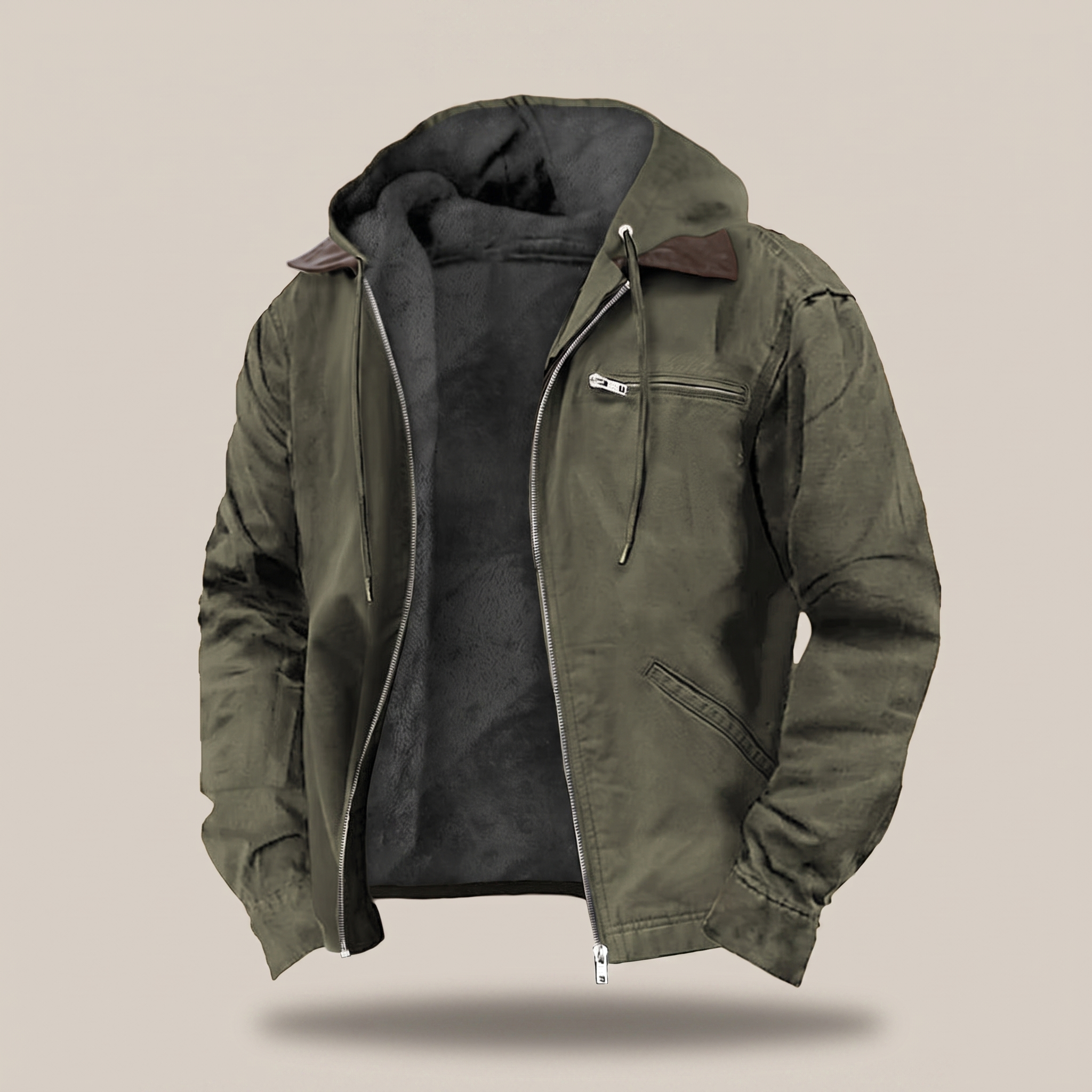 Men's Hooded Jacket Full-Zip Fleece Lined Canvas Coat