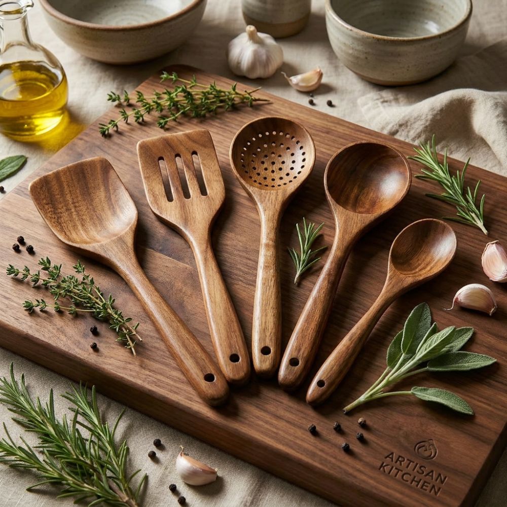 Wooden Utensil Set – 5-Piece Teak Kitchen Tools
