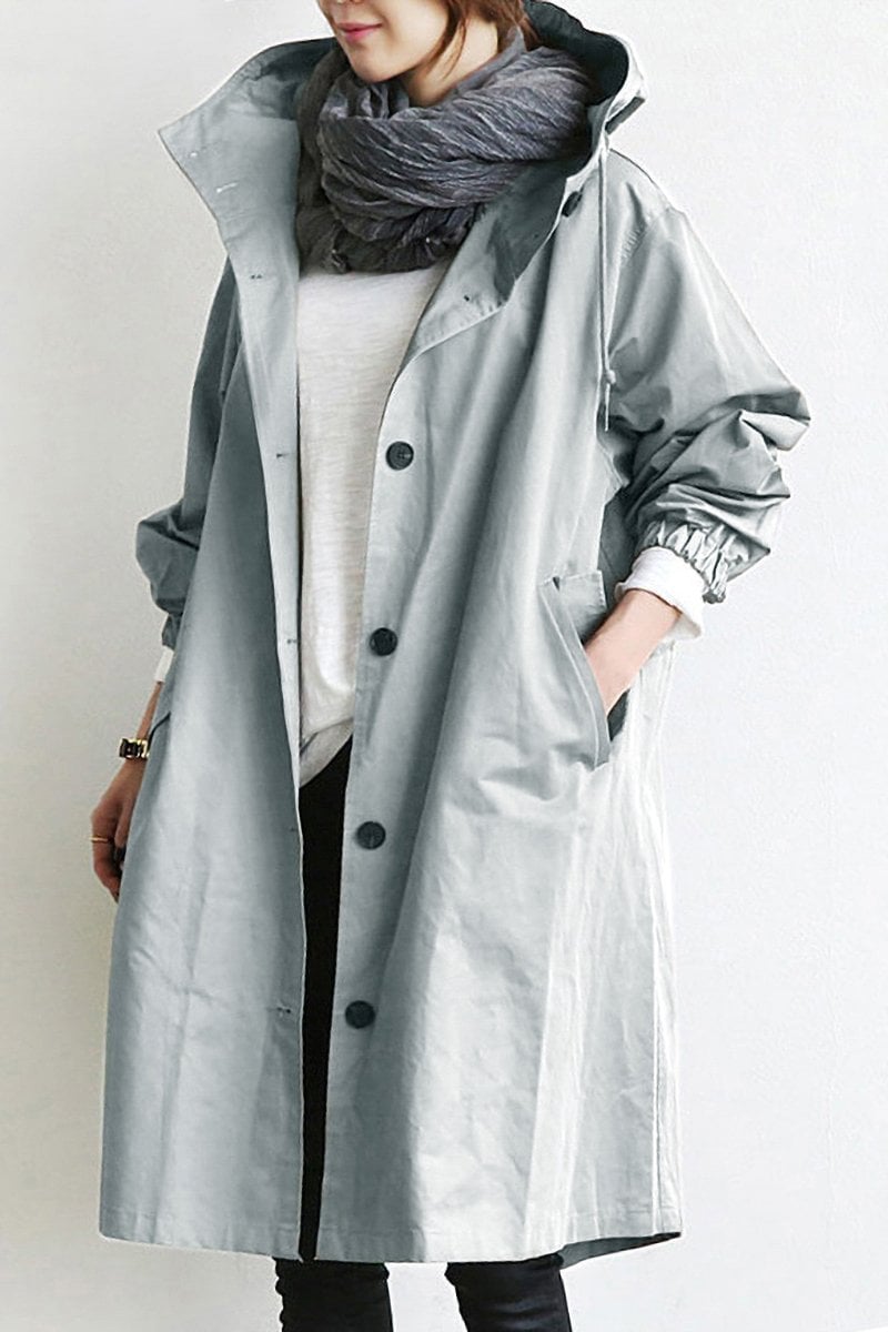 Women's Hooded Rain Trench Coat – Water-Repellent Mid-Season Jacket