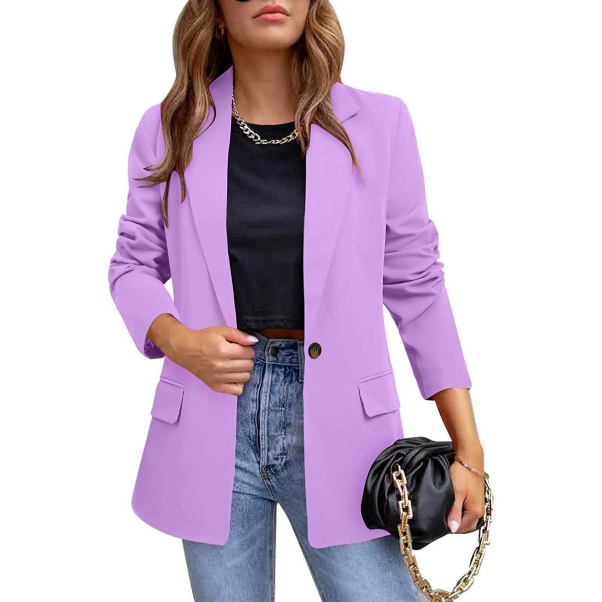 Women's Tailored Blazer with Notch Lapel - Slim Fit Office Jacket