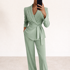 Women's Tailored Blazer & Wide Leg Trousers Two-Piece Suit Set