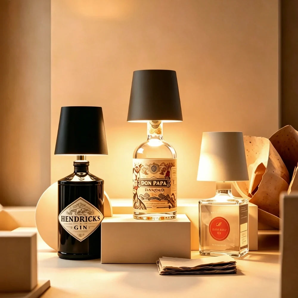 Rechargeable Bottle Topper Table Lamp - Dimmable Cordless LED Light
