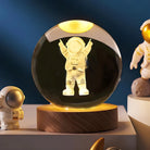 3D Engraved Crystal Ball Night Light - Wooden Base LED Lamp