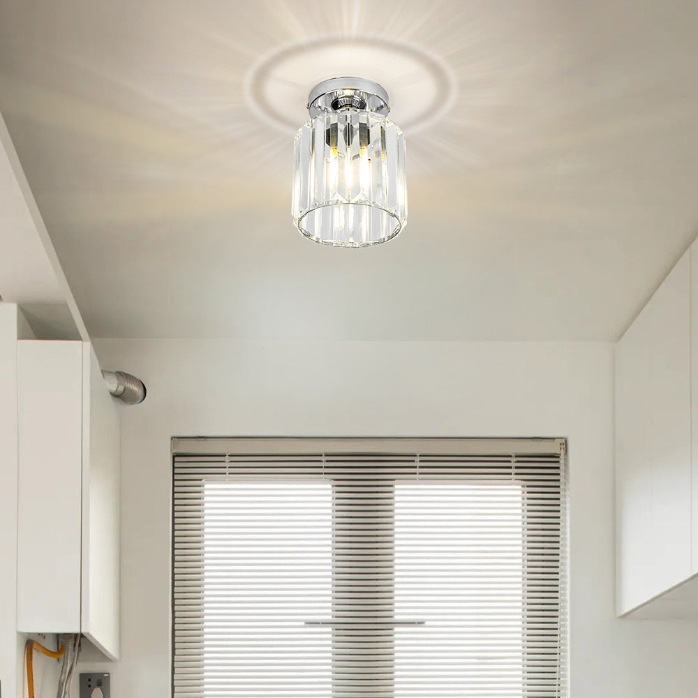 Flush Mount Ceiling Light with Crystal Shade - Black Brass Finish