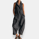 Women's Sleeveless Cargo Jumpsuit with Structured Collar
