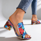 Women's Rhinestone Heel Slides with Jeweled Block Heel