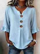 Women's Ruffle Sleeve Blouse with Button-Front Detail