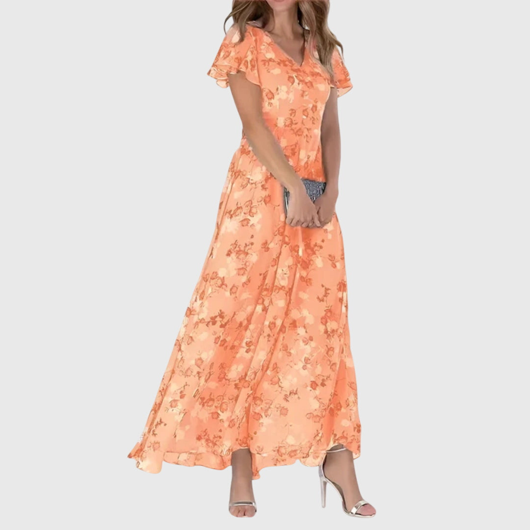 Women's Floral V-Neck Maxi Dress - Flowy Summer Dress