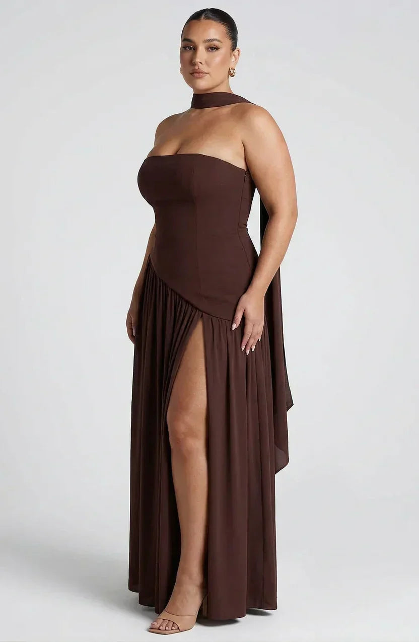 Maxi Dress For Women – Black & White Strapless Colorblock