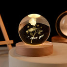 3D Engraved Crystal Ball Night Light - Wooden Base LED Lamp
