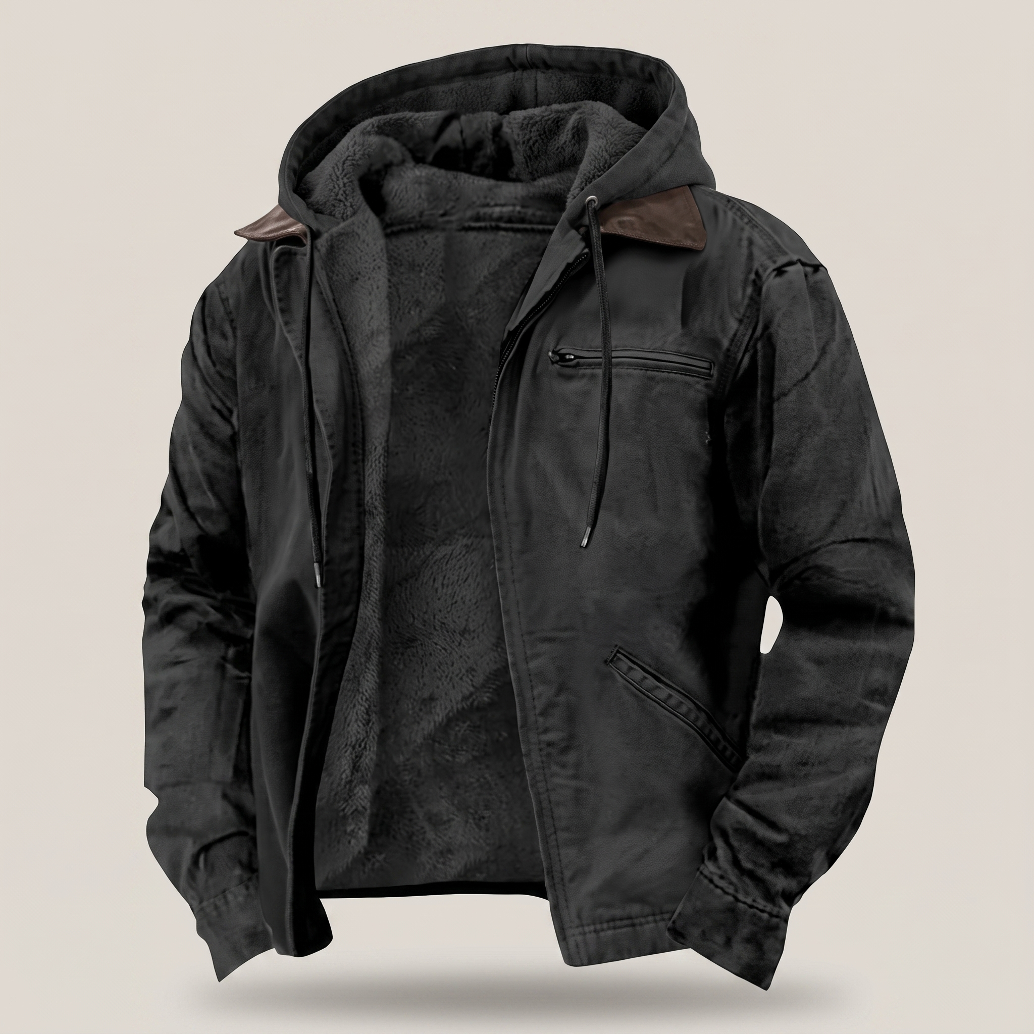 Men's Hooded Jacket Full-Zip Fleece Lined Canvas Coat