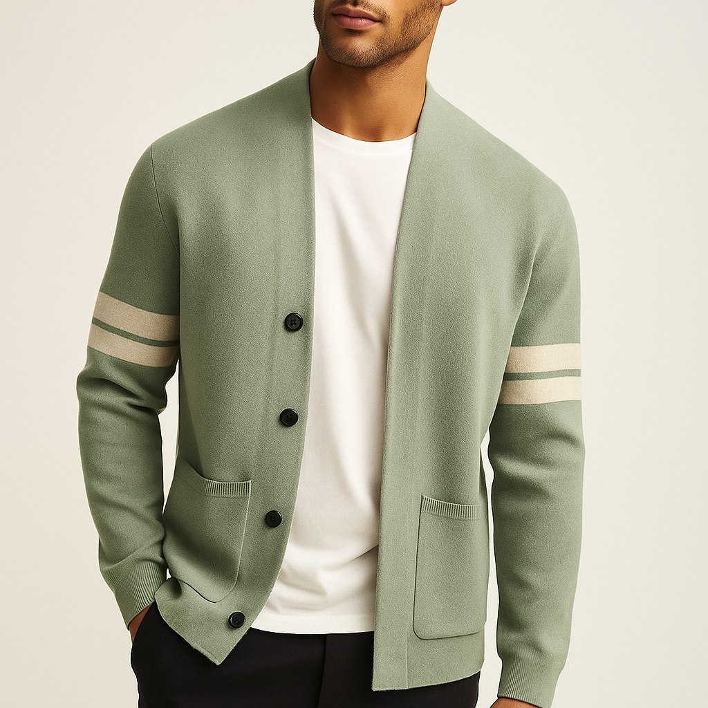 Women's Merino Wool Cardigan with Sleeve Stripes