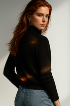 Women’s wool zip-up cardigan by Christine Brewer, stylish jean-inspired design with a front zipper and cozy fit.
