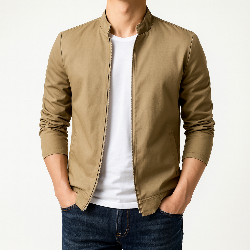 Women's Mandarin Collar Zip Jacket - Cotton Blend