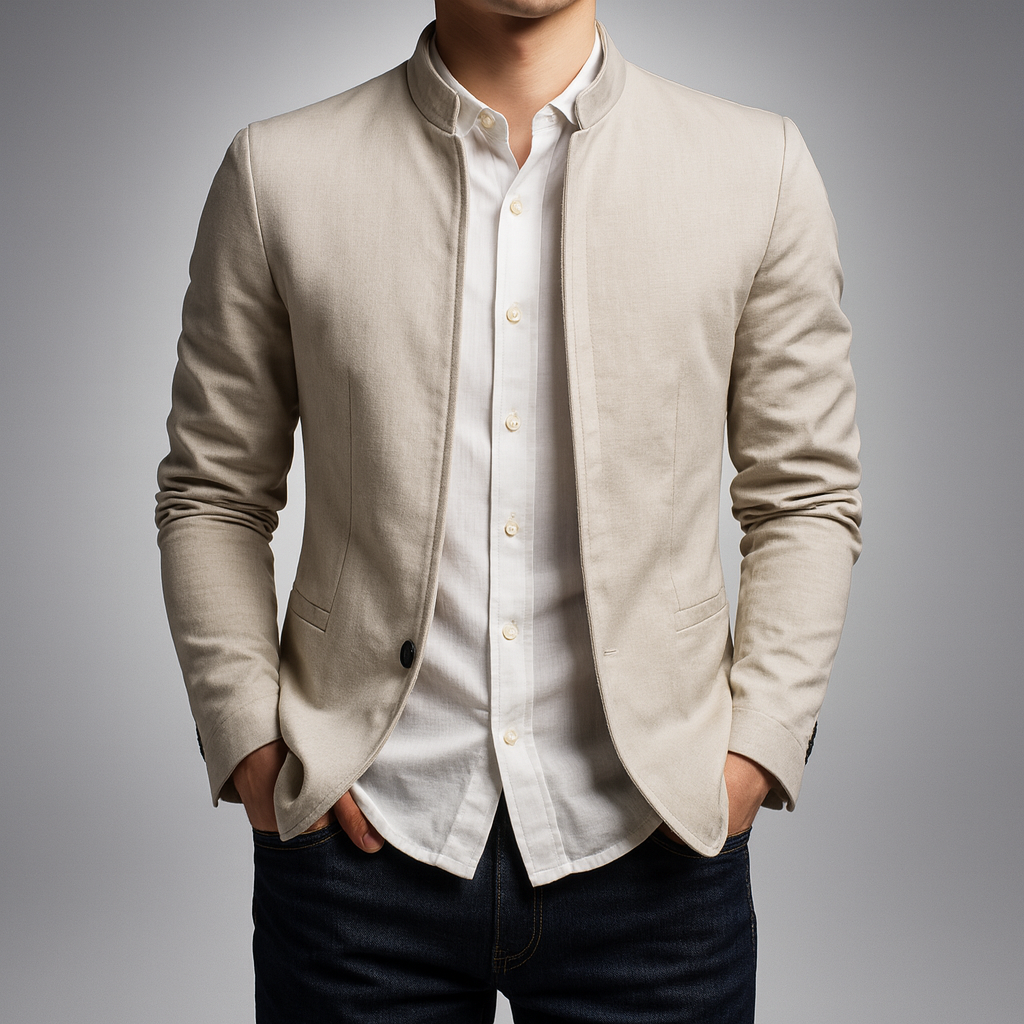 Women's Mandarin Collar Zip Jacket - Cotton Blend