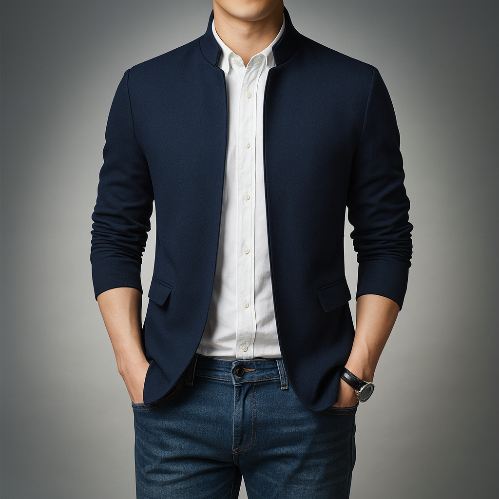 Women's Mandarin Collar Zip Jacket - Cotton Blend