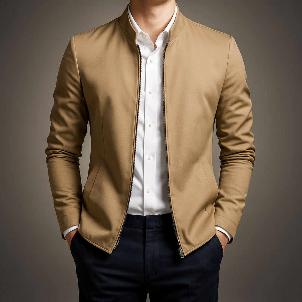 Women's Mandarin Collar Zip Jacket - Cotton Blend