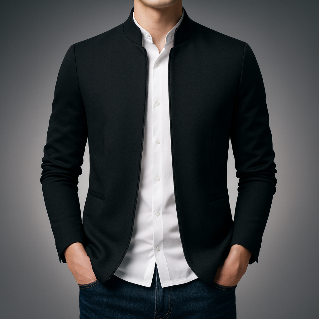 Women's Mandarin Collar Zip Jacket - Cotton Blend