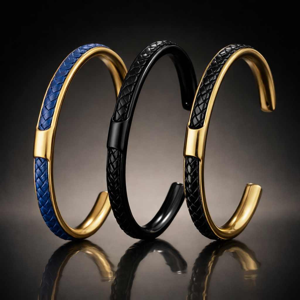 Men's Leather Cuff Bracelet - Stainless Steel and Braided Leather
