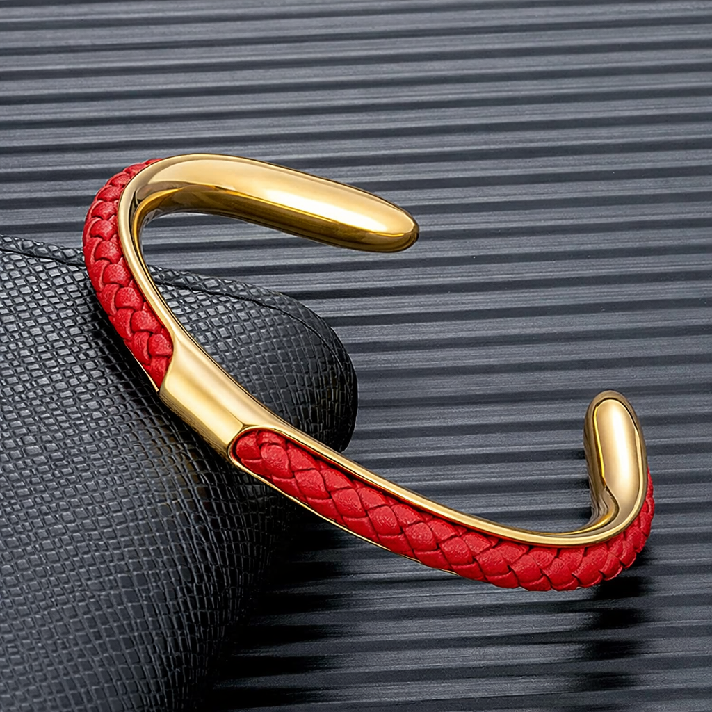 Men's Leather Cuff Bracelet - Stainless Steel and Braided Leather