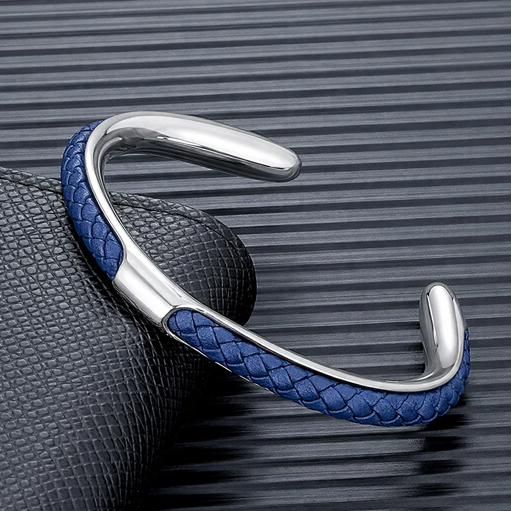 Men's Leather Cuff Bracelet - Stainless Steel and Braided Leather