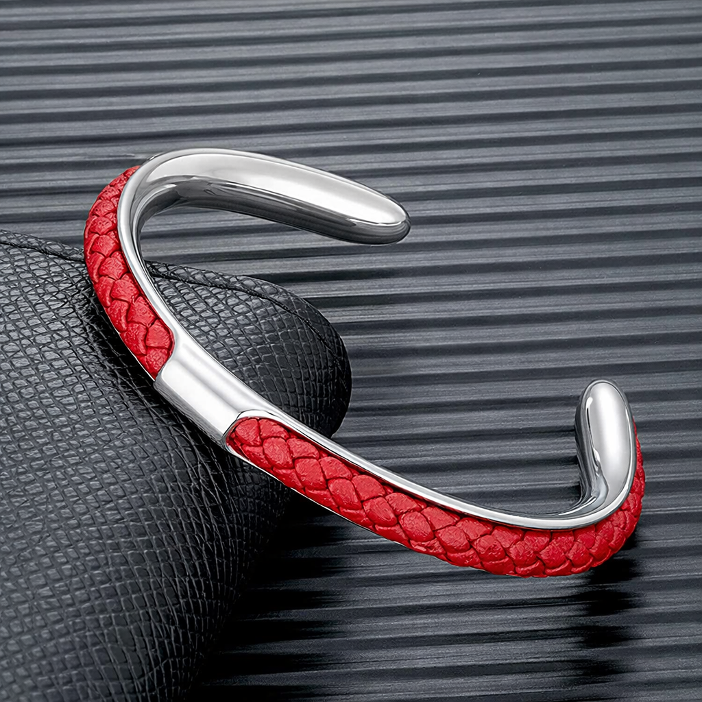 Men's Leather Cuff Bracelet - Stainless Steel and Braided Leather
