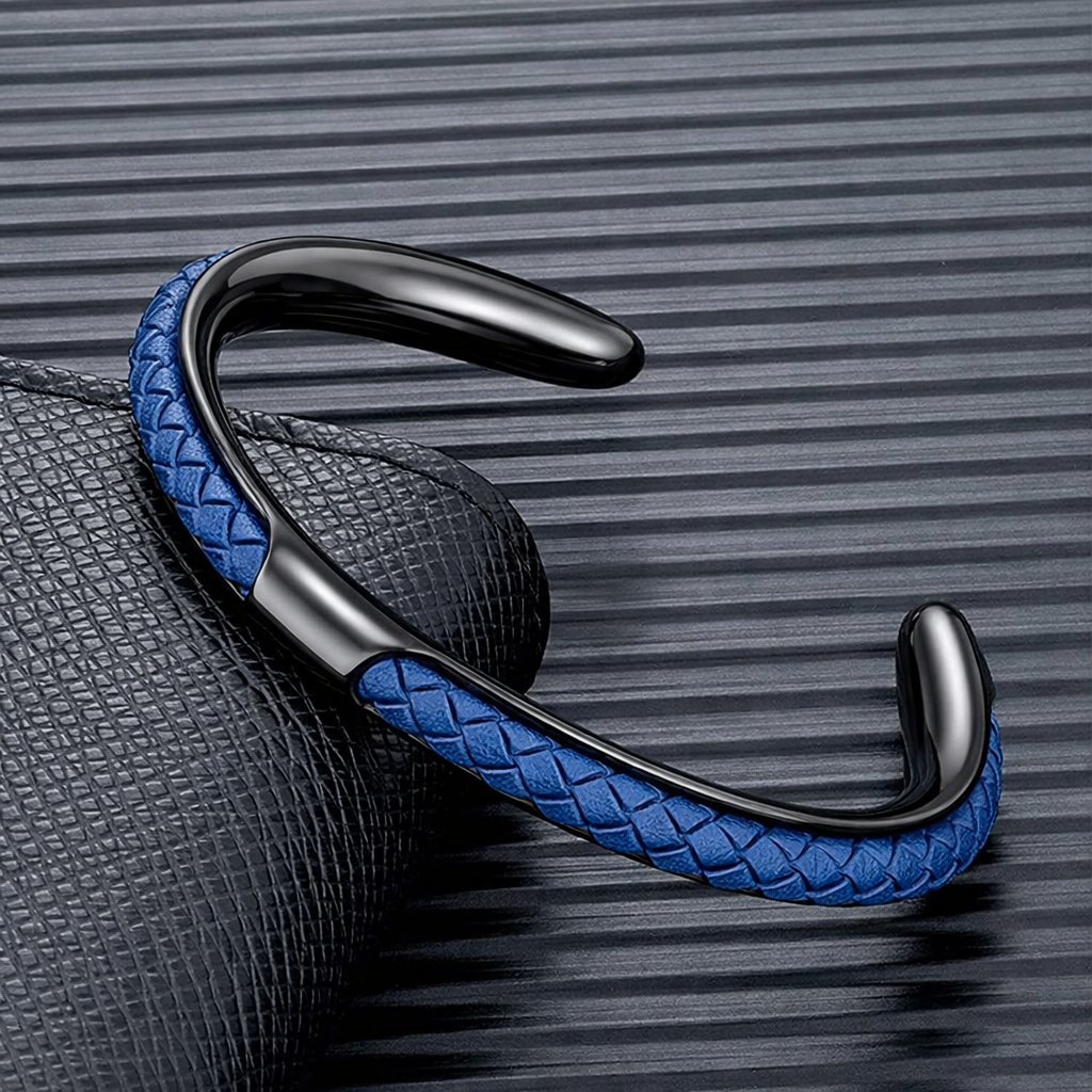 Men's Leather Cuff Bracelet - Stainless Steel and Braided Leather