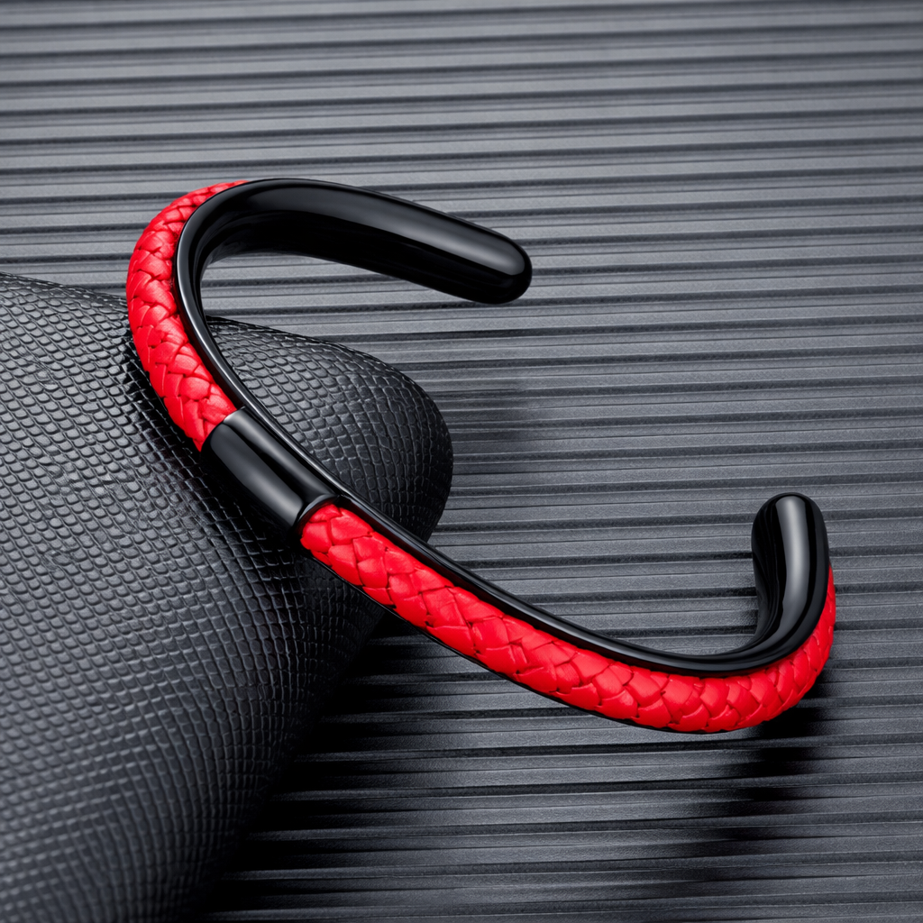Men's Leather Cuff Bracelet - Stainless Steel and Braided Leather